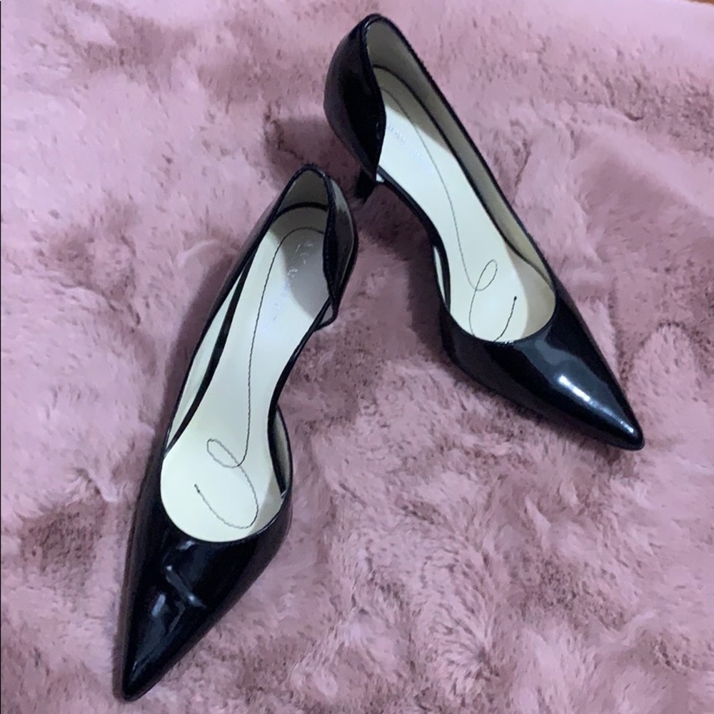 Anne Klein patent leather open-side heels